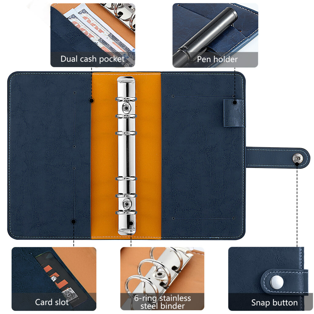 Housolution A6 Binder, Vintage PU Leather Notebook Binder Refillable 6