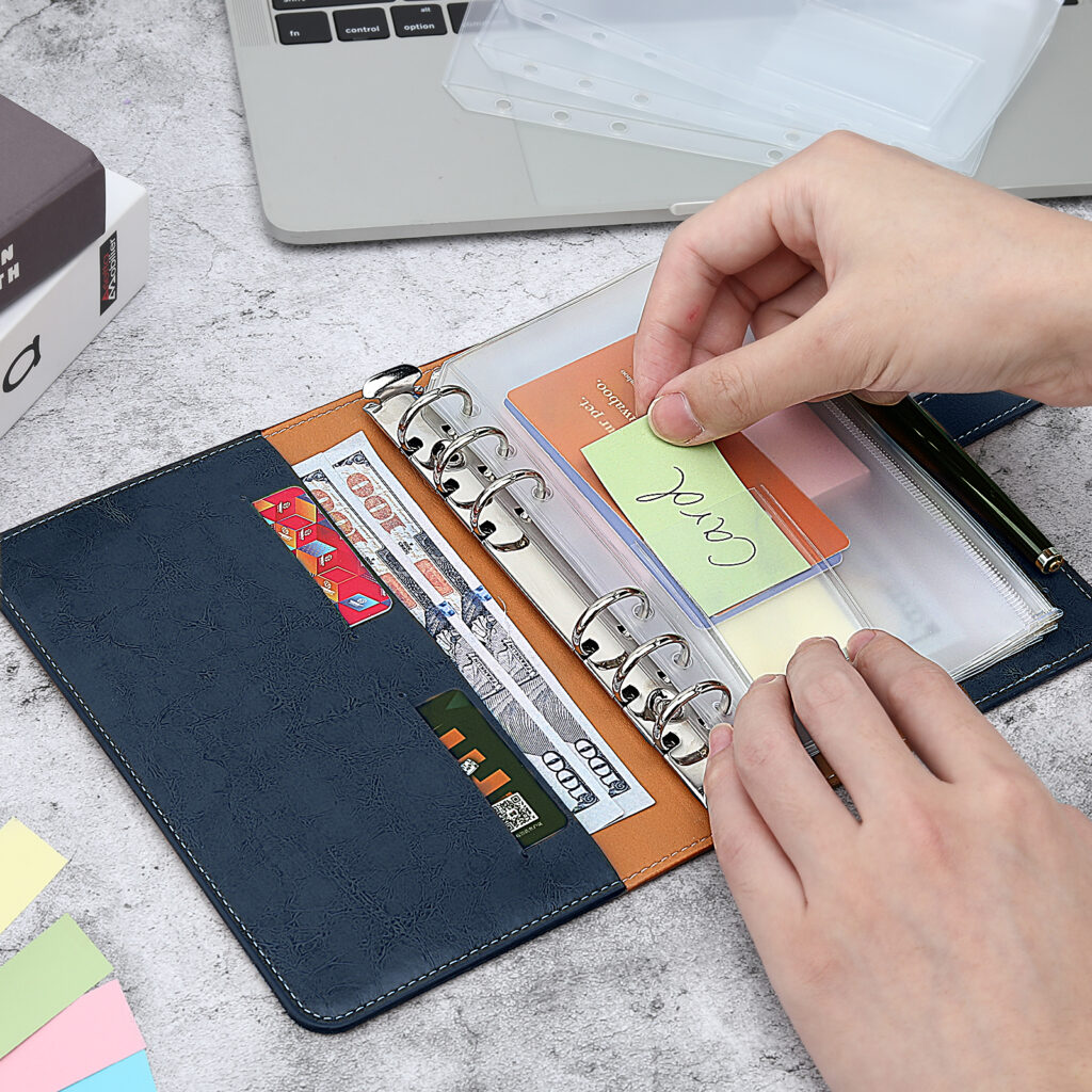 A5 PU Leather Notebook Binder, Refillable 6 Round Ring Binder Cover For